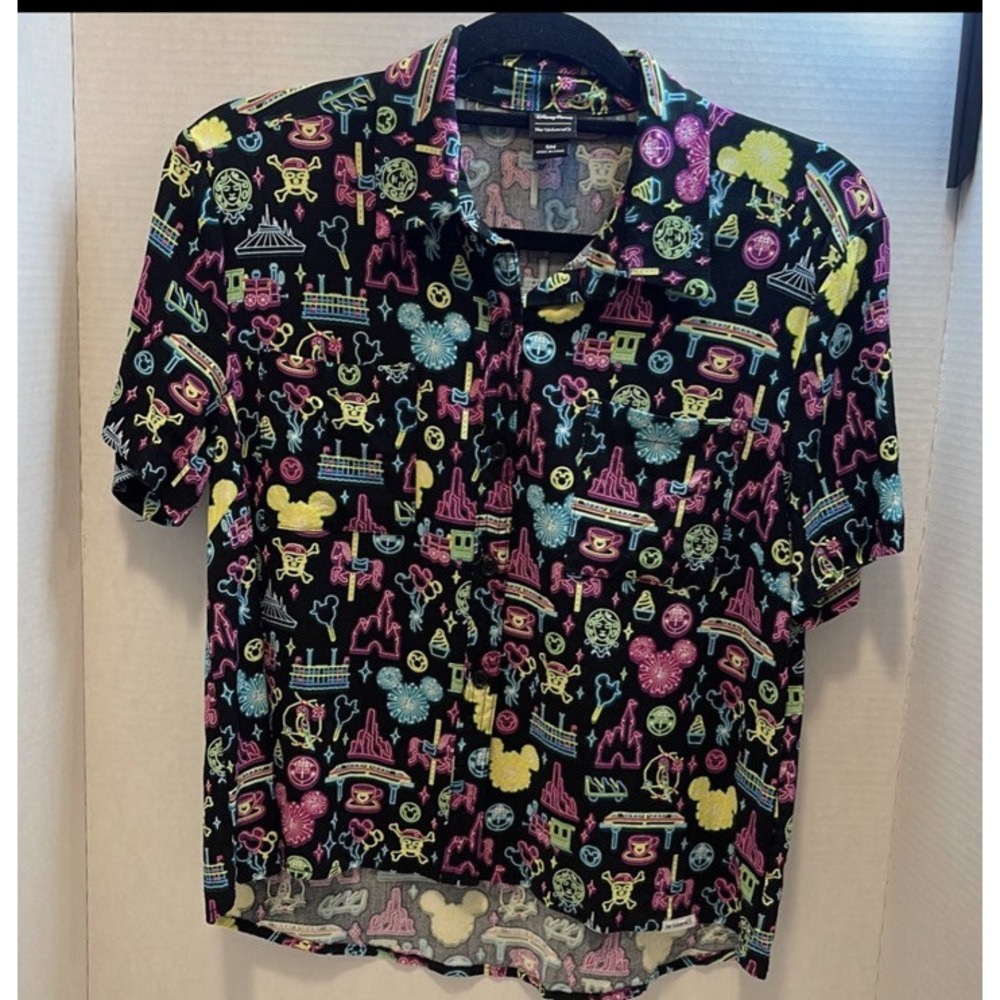 Disney Parks Her Universe Neon Icons Black Button Shirt Size S Spirit Top Blouse